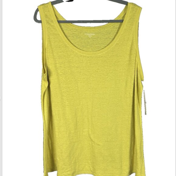 EILEEN FISHER U Neck Top Plus size 2X  Linen Jersey Citron Sleeveless Simple NEW - Picture 1 of 7